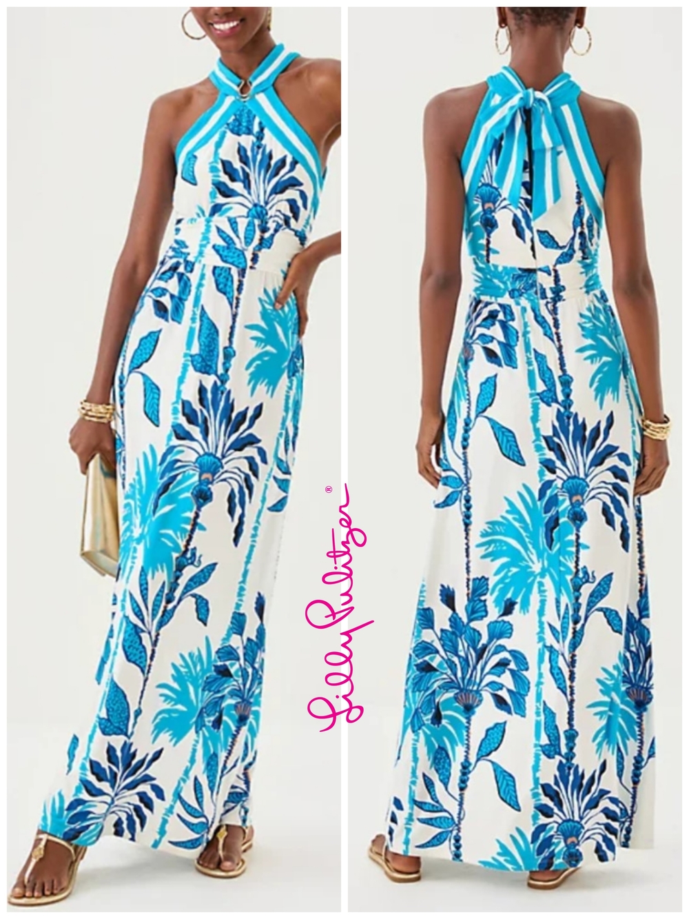 Lilly Pulitzer Blue Tropical Halter Maxi Dress (Devena)